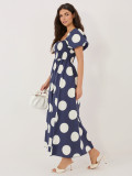 Maxikleid mit Punkten und Carmen-Ausschnitt, Navy