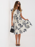 Blaues Midi-Kleid mit Print und Gürtel