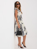 Blaues Midi-Kleid mit Print und Gürtel