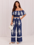 Boho-Set mit Bluse und Hose, blau