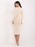 Elegantes Midi-Kleid mit V-Ausschnitt und Knöpfen, beige