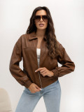 Beige Kunstlederjacke mit Reißverschluss