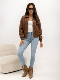 Beige Kunstlederjacke mit Reißverschluss