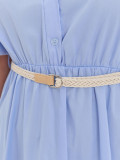 Hellblaues ausgestelltes Midi-Kleid mit Gürtel und Volant