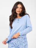 Damen Baumwoll-Pyjama mit Blumenmuster, blau