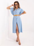 Hellblaues ausgestelltes Midi-Kleid mit Gürtel