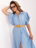Hellblaues ausgestelltes Midi-Kleid mit Gürtel