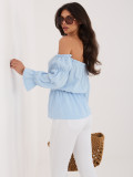 Bluse mit Carmen-Ausschnitt und Puffärmeln