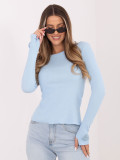 Damen-Rippbluse mit langen Ärmeln in Hellblau