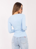 Damen-Rippbluse mit langen Ärmeln in Hellblau