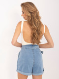 Damen Paperbag-Jeansshorts in Hellblau mit Gürtel