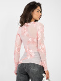 Elegante rosa Bluse mit Blumenapplikation und Stickerei
