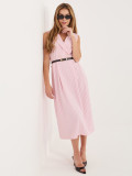 Elegantes rosafarbenes Midi-Kleid mit Gürtel und Kragen