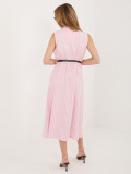 Elegantes rosafarbenes Midi-Kleid mit Gürtel und Kragen