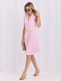 Hellrosa ausgestelltes Midi-Kleid mit Gürtel