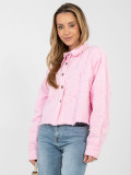Kurze rosa Jeansjacke mit Blumenapplikation