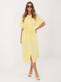 Gelbes ausgestelltes Midi-Kleid mit Gürtel und Taschen