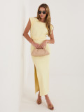 Gelbes Midi-Kleid mit Raffung