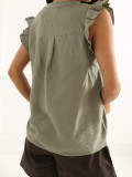Khaki-Bluse mit Stickerei und Volant