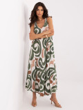 Maxikleid mit V-Ausschnitt und Print, khaki