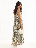 Maxikleid mit V-Ausschnitt und Animal-Print, khaki