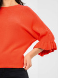 Eleganter korallenfarbener Pullover mit 3/4-Ärmeln und Volant