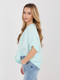 Mintfarbene Bluse mit V-Ausschnitt und kurzen Ärmeln