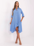 Asymmetrisches blaues Kleid mit 3/4-Ärmeln