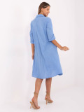 Asymmetrisches blaues Kleid mit 3/4-Ärmeln