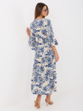 Blaues Midi-Kleid mit Print und Bindegürtel
