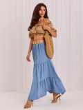 Maxi-Boho-Rock mit Gürtel und Volant, blau