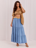 Maxi-Boho-Rock mit Gürtel und Volant, blau