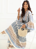 Blaues Maxi-Kleid mit Print und 3/4-Ärmeln
