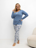 Damen-Pyjama in Blau mit Blumenmuster und langen Ärmeln