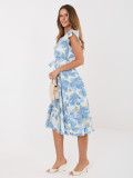 Blaues ausgestelltes Midi-Kleid mit Gürtel und Volant