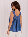 Blaue Bluse mit Bindeband und eckigem Ausschnitt