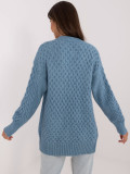 Langer blauer Strickcardigan mit Knöpfen und Strukturmuster