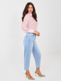 Damen-Mom-Jeans mit hohem Bund und Gürtel, blau