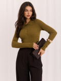 Olivgrüner Polo-Pullover mit Kragen und Knöpfen