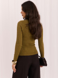 Olivgrüner Polo-Pullover mit Kragen und Knöpfen