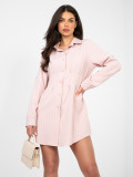 Rosa Hemdblusenkleid mit Streifen und Knöpfen, Mini
