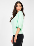 Eleganter mintfarbener Pullover mit 3/4-Ärmeln und Volant