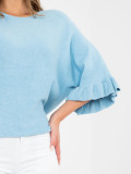 Eleganter blauer Pullover mit 3/4-Ärmeln und Volant