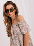 Rosa Oversize-Kleid mit Animal-Print und Carmen-Ausschnitt