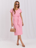 Rosa Baumwoll-Midikleid mit Gürtel