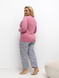 Damen-Baumwollpyjama mit Blumen- und Punktmuster, rosa