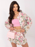 Rosa Shorts mit Blumenmuster, weitem Bein und Gürtel