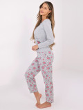 Damen Baumwoll-Pyjama mit Blumenmuster, grau