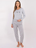 Damen Baumwoll-Pyjama mit Print, grau