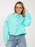 Damen-Jeansjacke in Türkis mit Blumenapplikation
